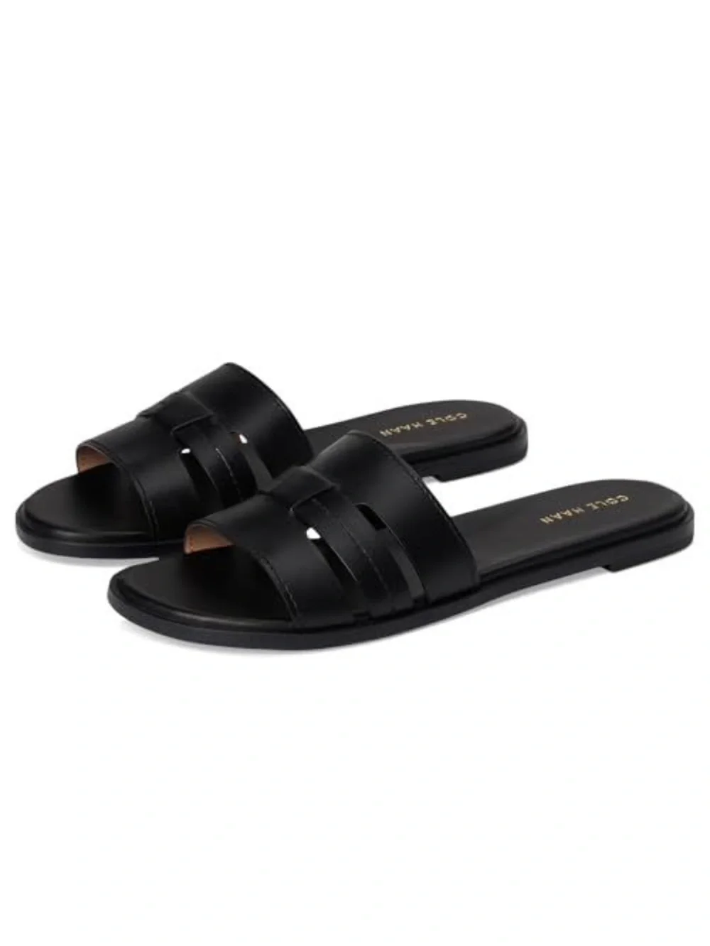 Cole Haan Flynn Slide Sandal Black Leather Woven Comfort Flat Size 8 New in Box!